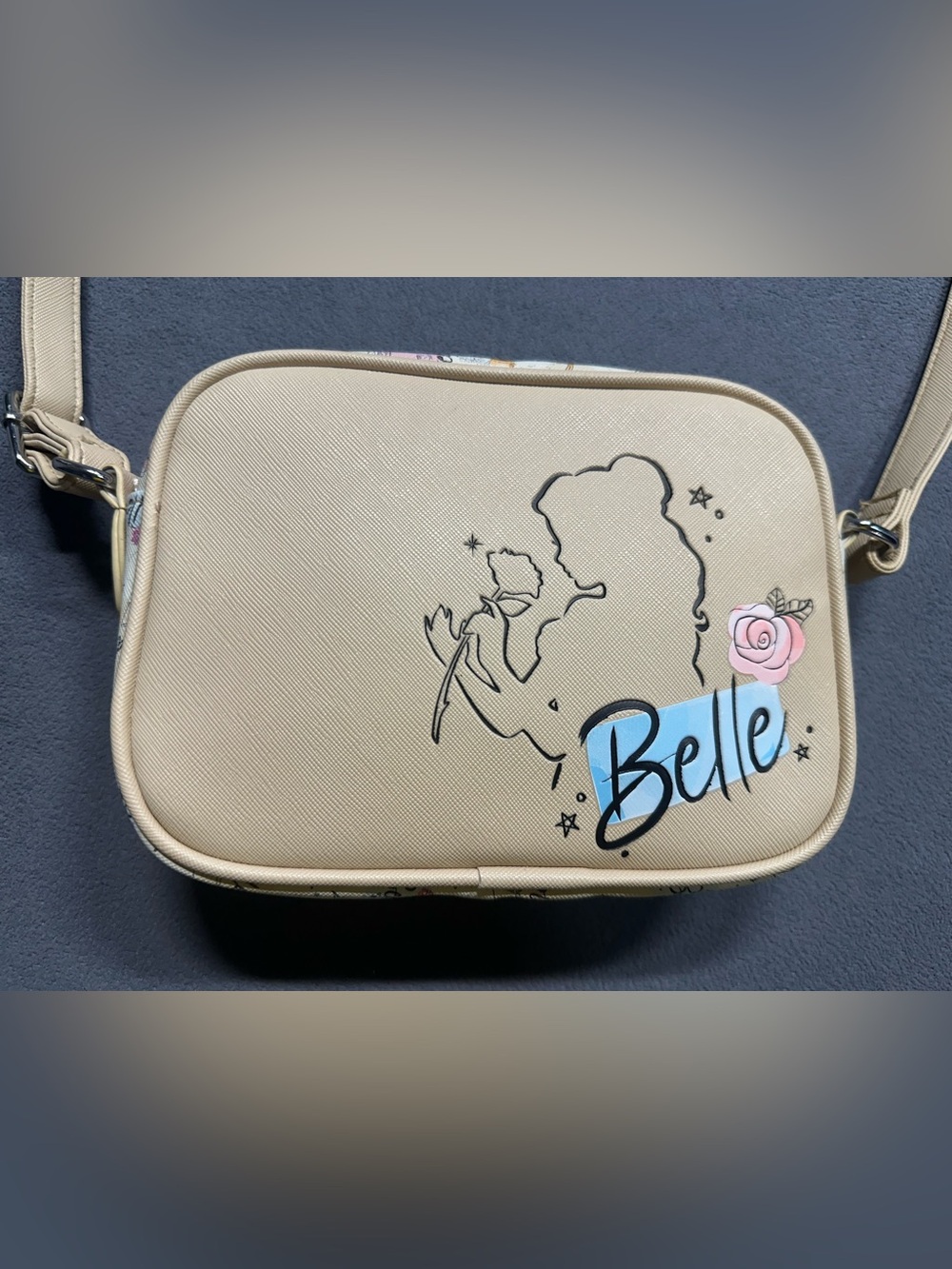 Disney Belle Beige Crossbody Bag with Pink Rose Accent